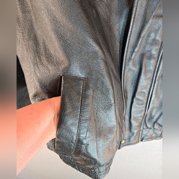 Vintage Savile Row Mens Black Leather Biker Jacket Sz L Zip & Snap Adj. Wrist - Picture 5 of 16